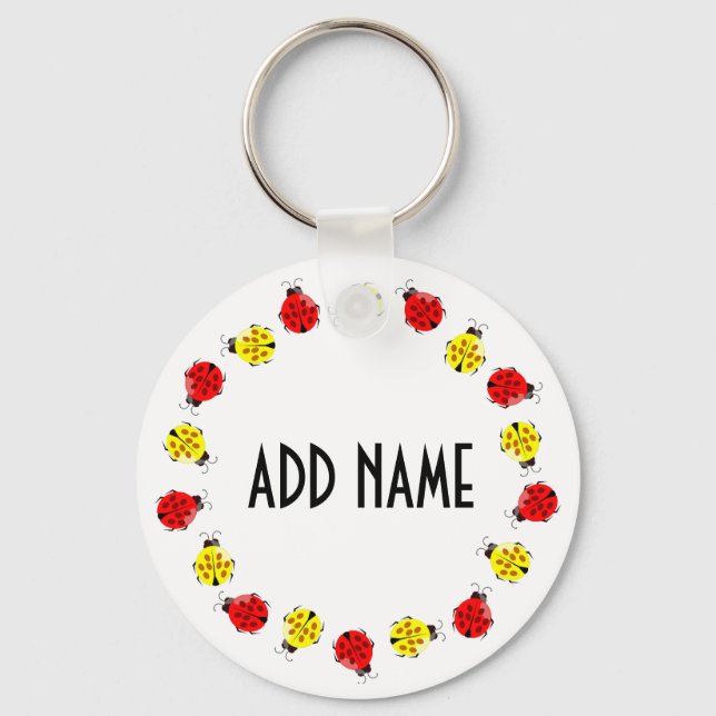Cute Cartoon Ladybugs In Red And Yellow Key Ring (Front)