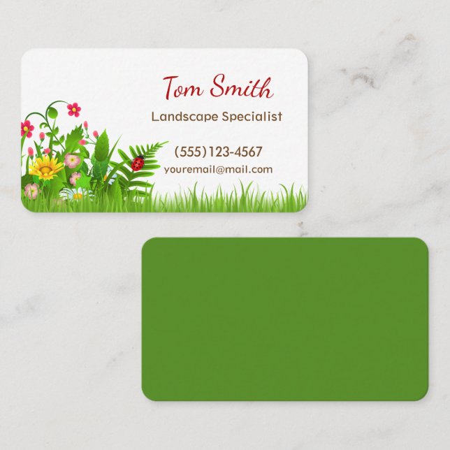 Cute Cartoon Lawn Garden Landscaping Services Business Card (Front/Back)