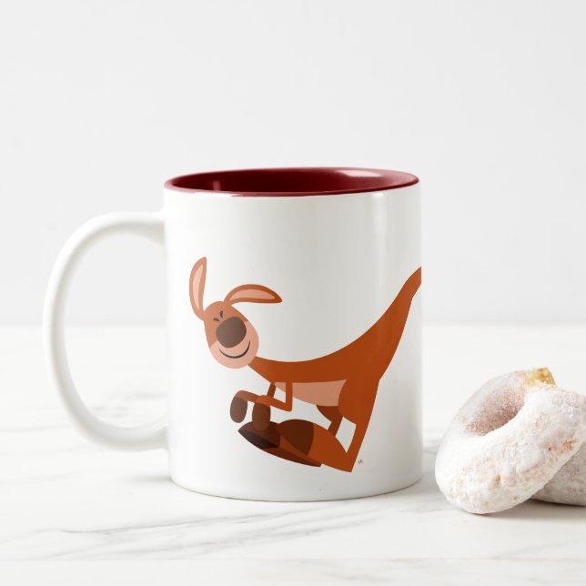 Cute Cartoon Leaping Kangaroo Two-Tone Coffee Mug (With Donut)