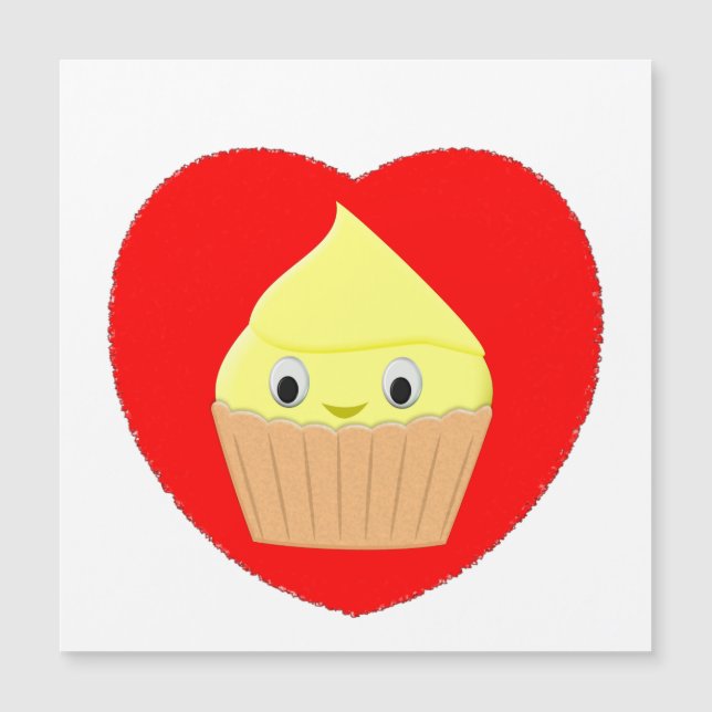 Cute Cartoon Lemon Cupcake In Red Heart  (Front)