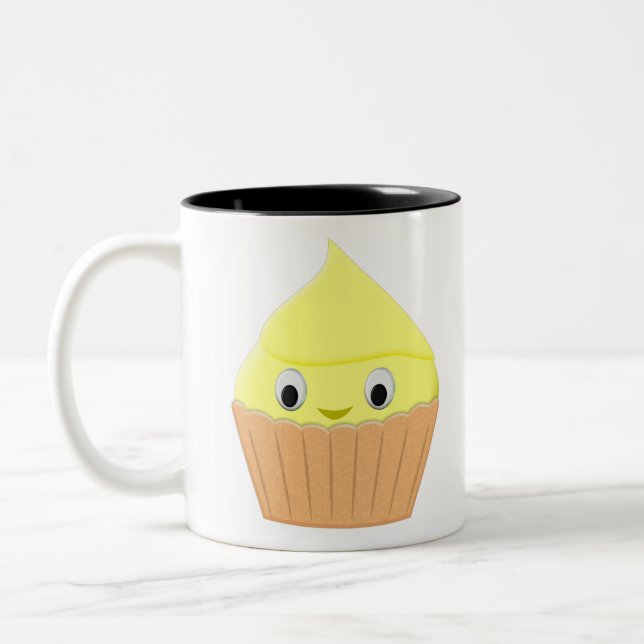 Cute Cartoon Lemon Cupcake Two-Tone Coffee Mug (Left)