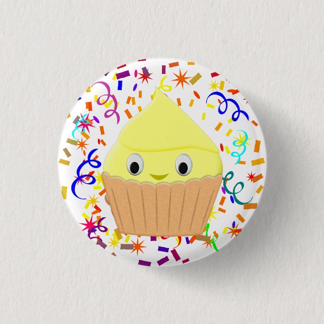 Cute Cartoon Lemon Cupcake With Confetti 3 Cm Round Badge (Front)