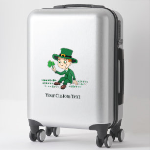 Cute cartoon leprechaun with shamrock and rainbow