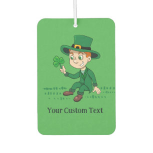 Cute cartoon leprechaun with shamrock and rainbow car air freshener