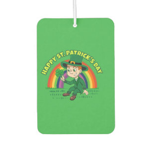Cute cartoon leprechaun with shamrock and rainbow car air freshener