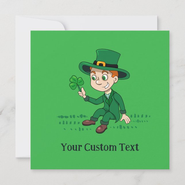 Cute cartoon leprechaun with shamrock and rainbow invitation (Front)