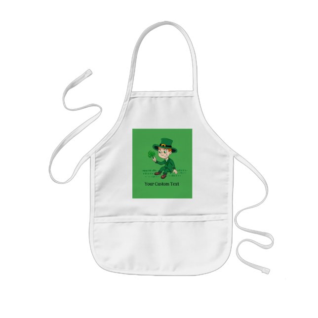 Cute cartoon leprechaun with shamrock and rainbow kids apron (Front)