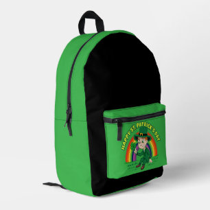 Cute cartoon leprechaun with shamrock and rainbow printed backpack