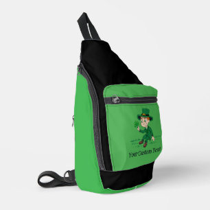 Cute cartoon leprechaun with shamrock and rainbow sling bag