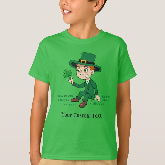 Cute cartoon leprechaun with shamrock and rainbow T-Shirt (Front)