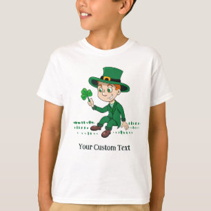 Cute cartoon leprechaun with shamrock and rainbow T-Shirt