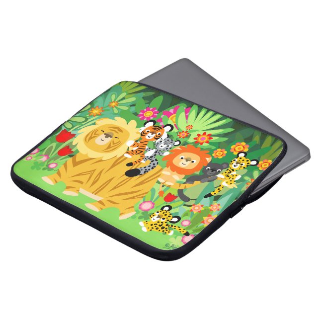 Cute Cartoon Liger and Friends Laptop Sleeve (Front Top)