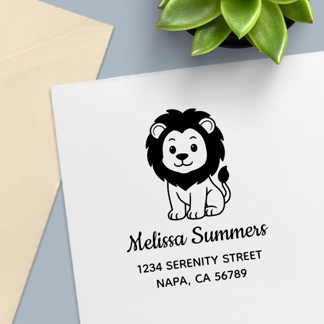 Cute Cartoon Lion Address Self-inking Stamp (Creator Uploaded)