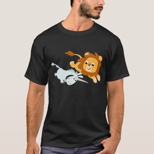 Cute Cartoon Lion and Unicorn T-shirt (Front)