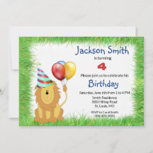 Cute Cartoon Lion Birthday Party for Boy  Invitati