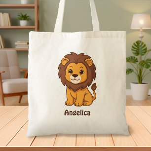 Cute Cartoon Lion Custom Name Tote Bag