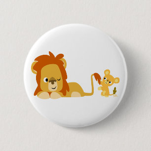 Cute Cartoon Lion Dad and Cub Button Badge