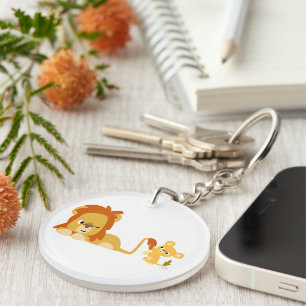 Cute Cartoon Lion Dad and Cub Keychain