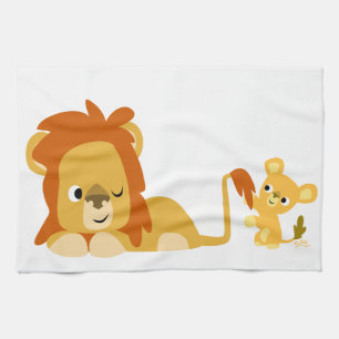 Cute Cartoon Lion Dad and Cub Kitchen Towel