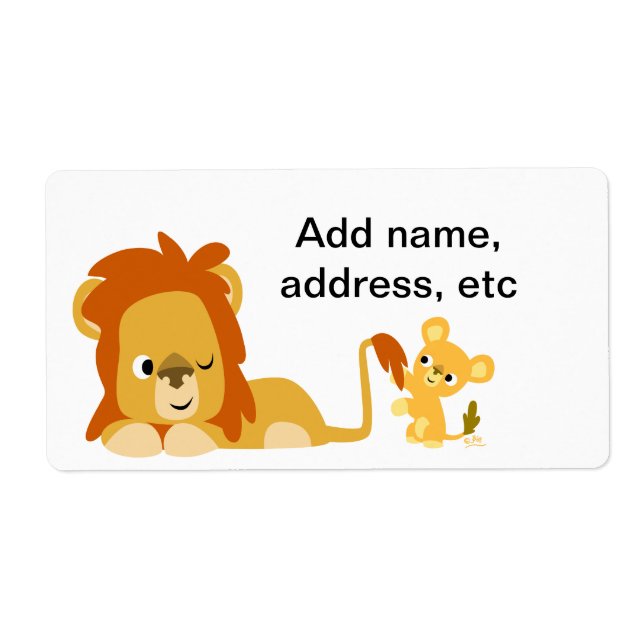 Cute Cartoon Lion Dad and Cub Shipping Label (Front)