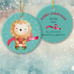 Cute Cartoon Lion Grandchild Christmas Ceramic Ornament
