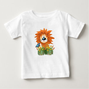 Cute Cartoon Lion in Flower Garden Baby T-Shirt