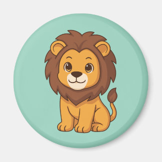 Cute Cartoon Lion on Green Magnet