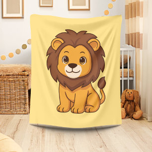 Cute Cartoon Lion on Yellow Fleece Blanket