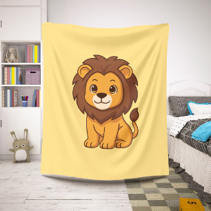 Cute Cartoon Lion on Yellow Sherpa Blanket
