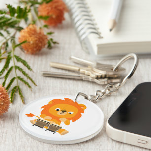 Cute Cartoon Lion Paying Bongos Acrylic Keyring