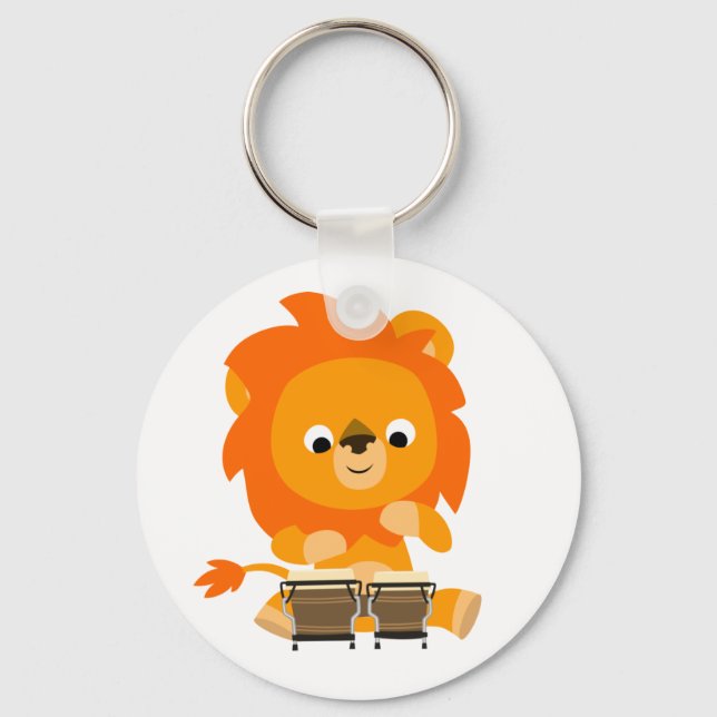 Cute Cartoon Lion Paying Bongos Keyring (Front)