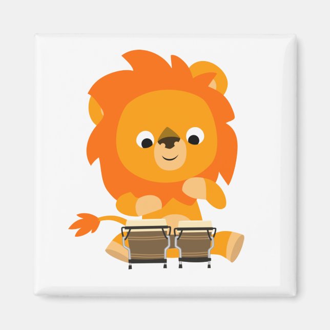 Cute Cartoon Lion Paying Bongos Magnet (Front)