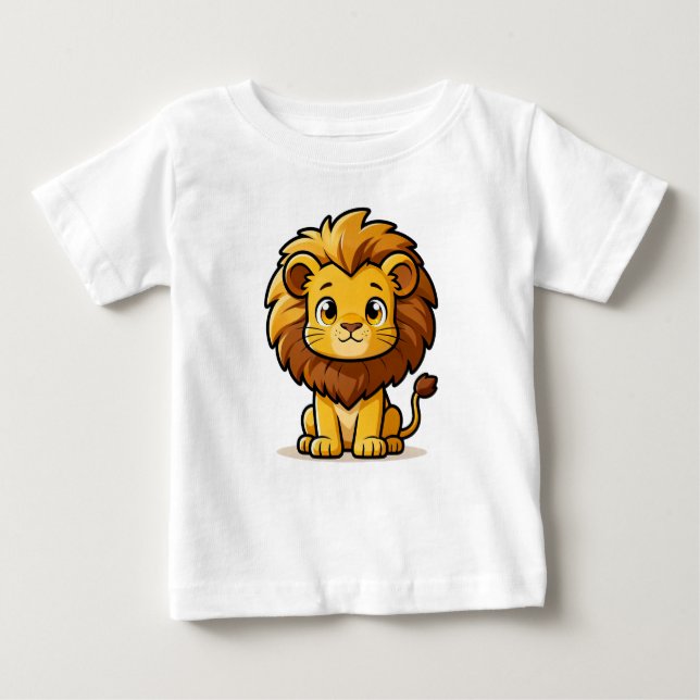 Cute Cartoon Lion with Big Mane Baby T-Shirt (Front)