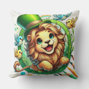 Cute Cartoon Lion with Green Hat Cushion