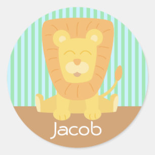 Cute Cartoon Lion with stripes background Classic Round Sticker