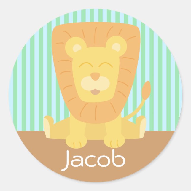 Cute Cartoon Lion with stripes background Classic Round Sticker (Front)