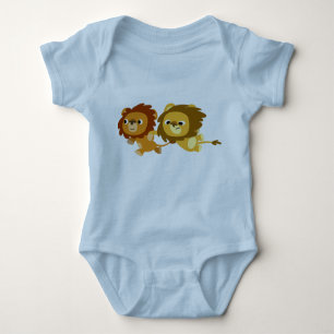 Cute Cartoon Lions in a Hurry Baby Clothing Baby Bodysuit