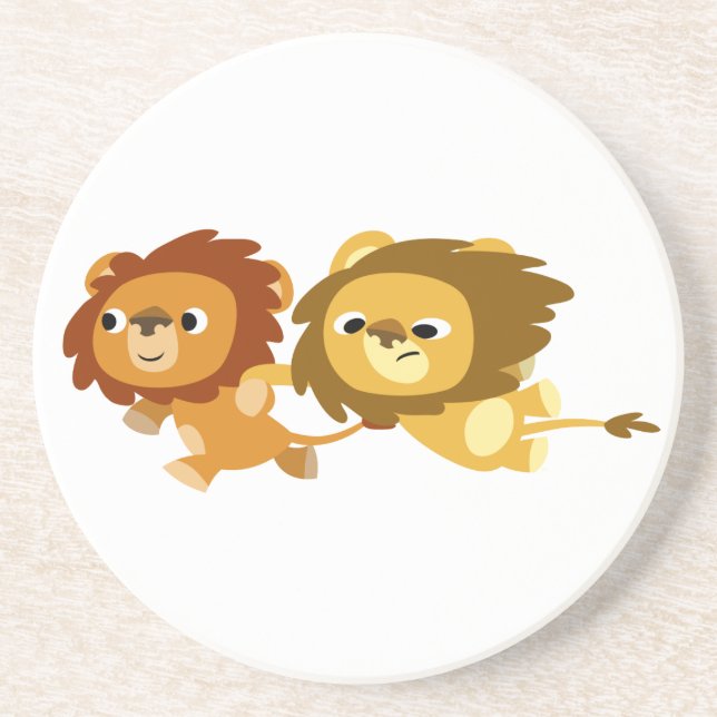 Cute Cartoon Lions in a Hurry Kitchen Coaster (Front)