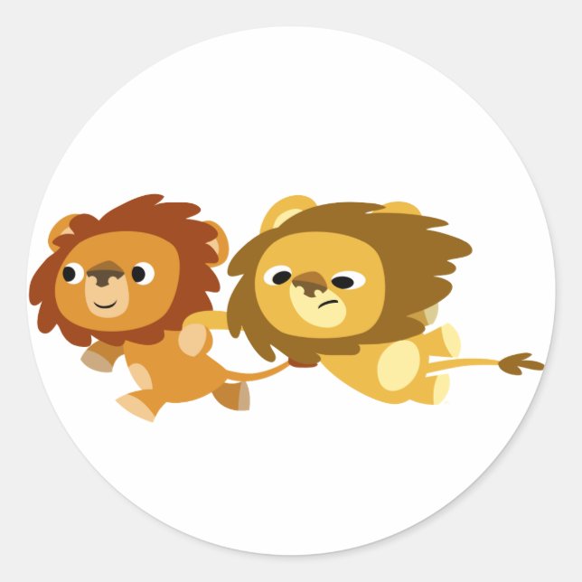 Cute Cartoon Lions in a Hurry Sticker (Front)