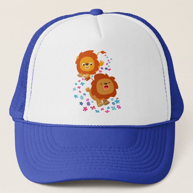 Cute Cartoon Lions In The Garden Hat (Front)