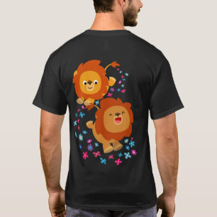 Cute Cartoon Lions In The Garden T-Shirt (Back)