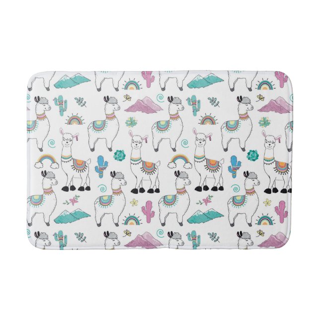 Cute Cartoon Llama Pattern Bath Mat (Front)