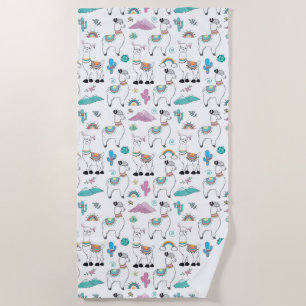 Cute Cartoon Llama Pattern Beach Towel