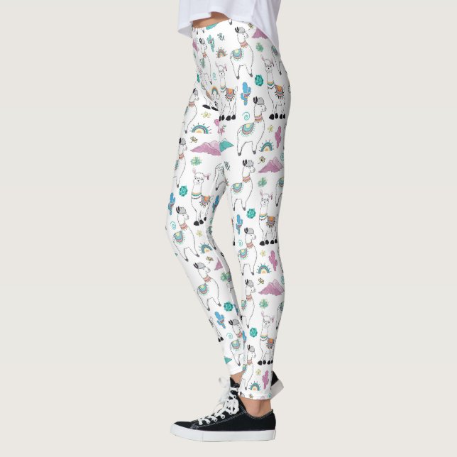 Cute Cartoon Llama Pattern Leggings (Left)