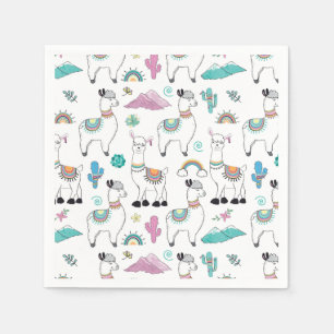 Cute Cartoon Llama Pattern Napkin