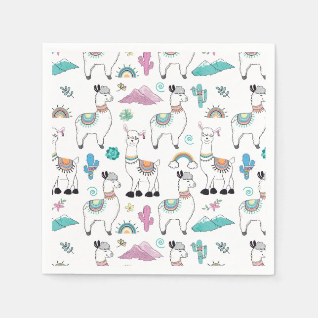 Cute Cartoon Llama Pattern Napkin (Front)