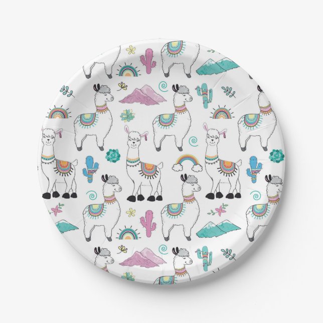 Cute Cartoon Llama Pattern Paper Plate (Front)