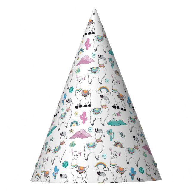 Cute Cartoon Llama Pattern Party Hat (Front)