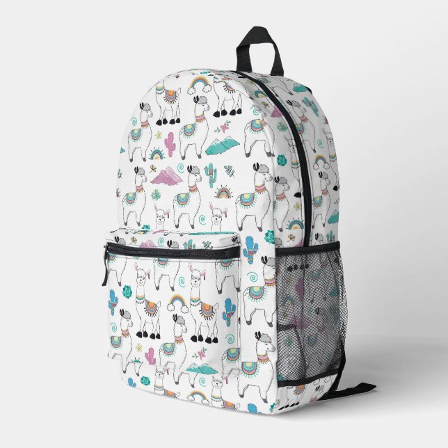 Cute Cartoon Llama Pattern Printed Backpack (Back Corner Right)