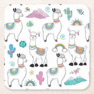 Cute Cartoon Llama Pattern Square Paper Coaster